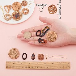 編み込み風イヤリング作りキット  織りリンキングリング＆ペンダント＆ビーズを含む  樹脂リンキングリング＆ペンダント  アクリルビーズ  真鍮のピアスフック  ゴールドカラー&nbsp;DIY-SC0001-58