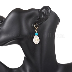 Серьги с застежкой-русалкой из синтетической бирюзы и ракушек&nbsp;EJEW-JE06880