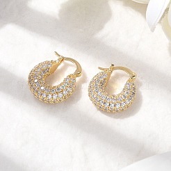 Латунные плоские круглые серьги-кольца с микропаве из прозрачных кубических цирконий&nbsp;EJEW-K318-04A-G