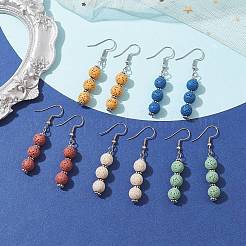 Окрашенные природные камни лавы круглые серьги с подвесками для женщин из бисера EJEW-JE05636