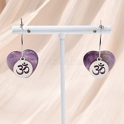 Boucles d'oreilles créoles en améthyste naturelle et acier inoxydable 304 pour femmes&nbsp;EJEW-G475-04P-09