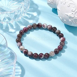 Braccialetti elasticizzati rotondi con perline di tormalina naturale di fiori di pruno da 8 mm per donna uomo&nbsp;BJEW-JB10468