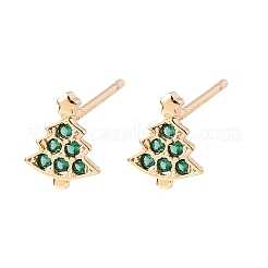 Серьги-гвоздики Charistmas Tree с микропаве из латуни EJEW-L278-09G