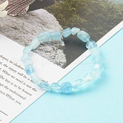 子供のための天然アクアマリンビーズストレッチブレスレット  タンブルストーン  ナゲット  内径：1-3/4~1-7/8インチ（4.3~4.7cm）&nbsp;BJEW-JB06250-10