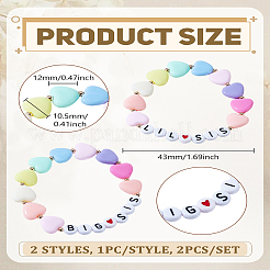 2шт 2 стиля акриловые бусины в форме сердца браслеты эластичные&nbsp;BJEW-LP0004-28