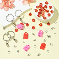 Наборы для изготовления брелока-подвески из сплава и эмали в виде плоского круга с буквой a~z&nbsp;DIY-CJ0002-77