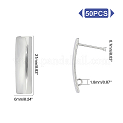 304ステンレススチールスタッドピアス金具  カン付き  長方形  ステンレス鋼色  21x6mm  穴：1.8mm  ピン：0.7mm  50個/箱&nbsp;STAS-UN0018-67P