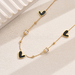 Женские цепочки-колонны из нержавеющей стали с прозрачным кубическим цирконием и имитацией ракушек в форме черного сердца HU5072