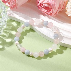 Bracciali elastici con perline rotonde di pietre preziose e perle naturali miste per le donne&nbsp;BJEW-JB11041