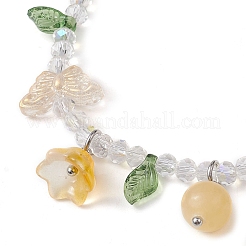 Bracelet extensible en perles de verre et de jade topaze naturelle teint avec breloques florales&nbsp;BJEW-JB10176-03