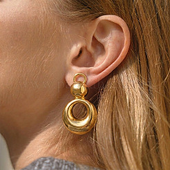 女性用304ステンレススチールスタッドピアス  二重リング  18KGP本金メッキ  52.3x29mm&nbsp;RQ1515