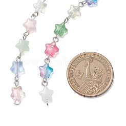 Железные стеклянные цепочки ручной работы со звездообразными звеньями AJEW-JB01435-01