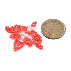 シードビーズ ビーズチャーム  リーフシェルパールペンダント  レッド  40x45x4.5mm  穴：1.5~1.6mm&nbsp;PALLOY-MZ00385-01