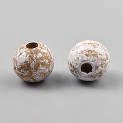 木製大穴ヨーロピアンビーズ  ラウンド  ホワイト  15~15.5x14.5mm  穴：4.5mm&nbsp;WOOD-WH0042-22