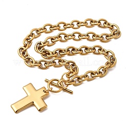 Collana con ciondolo a croce religiosa in acciaio inossidabile 304 e catena a maglie con chiusura a moschettone per donna&nbsp;NJEW-G199-02G