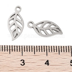 変色しない316ステンレススチールチャーム  レーザー切断  ステンレス鋼色  葉  15x7x1mm  穴：1.5mm&nbsp;STAS-C096-10E-P