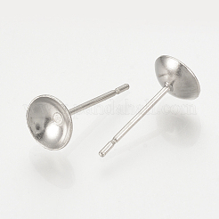 変色しない304ステンレススチールスタッドピアス金具  カドミウムフリー＆鉛フリー  半円  ステンレス鋼色  4mm  ピン：0.8mm&nbsp;X-STAS-T020-4x12