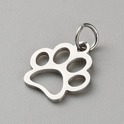 犬の足跡型のステンレスペンダント  丸カン付き  ステンレス鋼色  13x12x1mm  穴：3mm&nbsp;FIND-WH0817-067C-P
