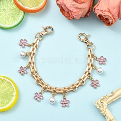 Legierung Emaille Blume mit ABS-Kunststoff Perle Runde Perle Charme Eisen Kette Tasche dekorative Ketten&nbsp;HJEW-FS00054-03