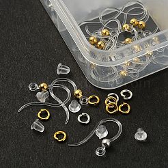40個2色環境に優しいプラスチック製ピアスフック  耳ワイヤー  304ステンレススチールビーズと水平ループ、真鍮丸カン60個、プラスチック製イヤーナット60個付き  ゴールデン·ステンレス鋼色  15.5x8x0.7mm  穴：1.2mm  24ゲージ  ピン：0.5mm  20個/カラー&nbsp;DIY-YW0007-13