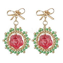 Серьги-гвоздики с подвесками из цветочного стекла EJEW-MZ00522-01