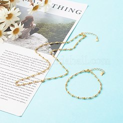 304ステンレススチールリンクチェーンブレスレット＆ネックレスセット  ゴールドカラー  6-7/8インチ（17.5cm）  17.13インチ（43.5cm）  2個/セット&nbsp;SJEW-JS01209