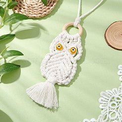 Décorations suspendues en macramé de coton tissé à la main en forme de hibou&nbsp;HJEW-JM02827