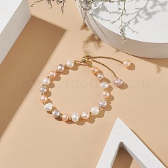 Круглый браслет-слайдер из окрашенного натурального жемчуга и латуни BJEW-JB09008-02