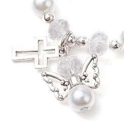 Сплав и перламутровые стеклянные жемчужные бусины эластичные браслеты для женщин BJEW-JB11364-01