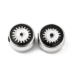 CCBプラスチックヨーロピアンビーズ  大穴ビーズ  ナザールボンジュウ付きフラットラウンド  ブラック  12x11.5x7.5mm  穴：4.8mm&nbsp;CCB-B001-02C