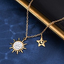 201 кулон из нержавеющей стали со стразами в виде солнца и звезды для женщин&nbsp;NJEW-F335-03G