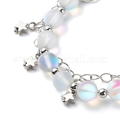 Многорядный браслет из круглых бусин из синтетического лунного камня BJEW-JB08857