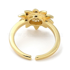 Подсолнух стойка покрытие латунь микро паве кубический цирконий манжеты палец кольца для женщин RJEW-C114-06G