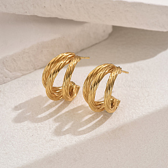 Элегантные серьги-гвоздики из нержавеющей стали 201 с тройной закруткой в форме буквы С&nbsp;AB3711-1