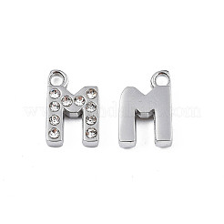 304ステンレススチールチャーム  クリスタルラインストーン付き  文字L  文字.m  10.5x6.5x2mm  穴：1.2mm&nbsp;X-STAS-N095-137M