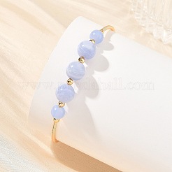 Bracciali rigidi in ottone con perline rotonde di ottone e agata blu naturale.&nbsp;BJEW-JB14463-02
