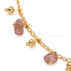 Браслеты на ногу с кисточками из богемской латуни с витой цепочкой и натуральным розовым кварцем AJEW-Z046-06G