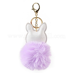 Porte-clés boule de fourrure de lapin imitation rex et pendentif en cuir pu renard&nbsp;LS-KEYC-K018-04KCG-02