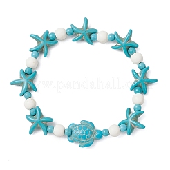 3 Stück 3 Farben Seestern & Schildkröte synthetische türkisfarbene Perlen Stretch-Armbänder für Frauen&nbsp;BJEW-JB12129