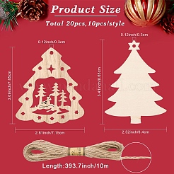 20 шт. 2 стиля деревянных подвесных украшений для рождественской елки&nbsp;WOOD-YW0001-72