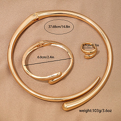 ティアドロップ合金ジュエリーセット  バングル、ネックレス、指輪  ゴールドカラー  内径: 376.8mm & 60mm & 17mm&nbsp;FS-WG5281A-01