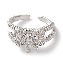 Открытые манжеты из латуни с бантом и микро-паве с прозрачным цирконием для женщин&nbsp;LS-RJEW-C098-01P