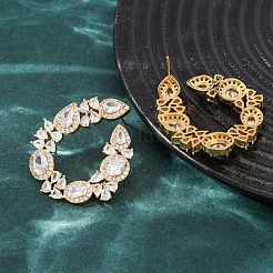 Aretes de latón con circonitas cúbicas pavé para mujer&nbsp;EJEW-F418-17G