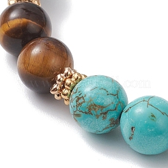 Браслеты из натуральных круглых бусин тигрового глаза и синтетической бирюзы для женщин&nbsp;BJEW-TA00698