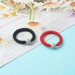 編組ナイロン糸フィンガーリング  真鍮マイクロパヴェキュービックジルコニアビーズ  プラチナ  3mm  内径：16.8~17mm&nbsp;RJEW-JR00364-01