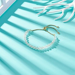 天然水晶 1-1/2~2 層ビーズ スライダー ブレスレット  女性用ゴールデン 304 ステンレススチール ジュエリー  内径：3.85~4.95インチ（[2]cm）&nbsp;BJEW-JB08971-03