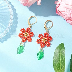 Серьги-гвоздики с застежкой-молнией в виде цветка и листа из нержавеющей стали 304 EJEW-MZ00456