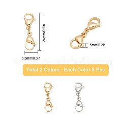 16個2色304ステンレススチールロブスタークロウクラスプ  ゴールデン·ステンレス鋼色  24x6.5x5mm  8個/カラー&nbsp;STAS-SC0003-45