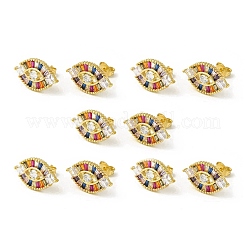 Красочные серьги-гвоздики с кубическим цирконием и конским глазом&nbsp;EJEW-H092-06G