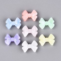 光沢のあるツートンカラーの透明アクリルビーズ  蝶結び  暗闇で光る  グリッターパウダー付き  ミックスカラー  22x29x10mm  穴：2mm  約160個/500g&nbsp;OACR-Q199-34